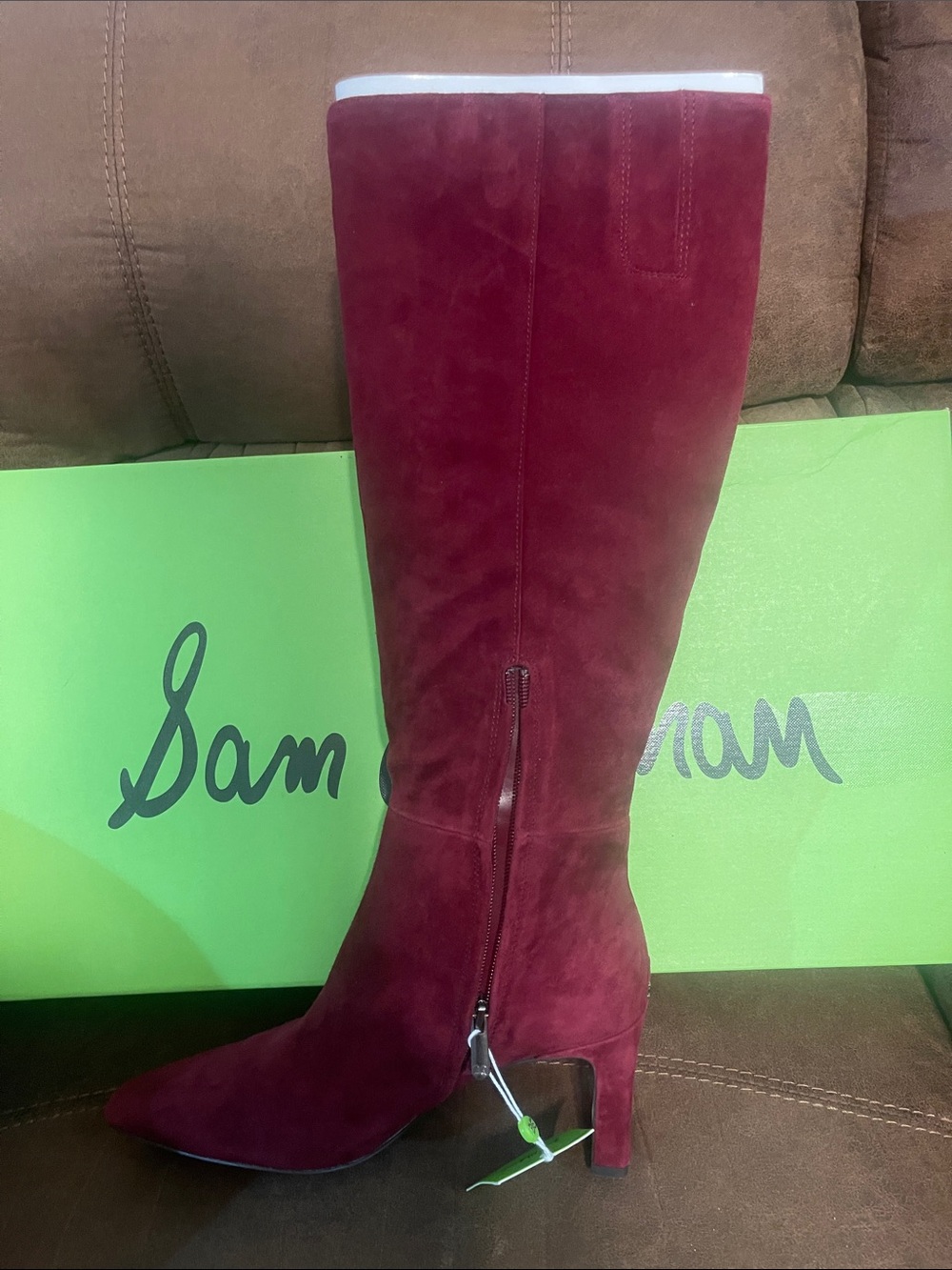 Sam Edelman Wine Suede Knee-High Heeled Boots